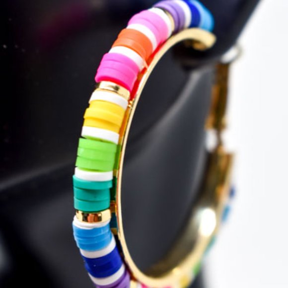 (C) COLORFUL RUBBER DISC GOLD TONE LEVERBACK HOOPS - Picture 2 of 12
